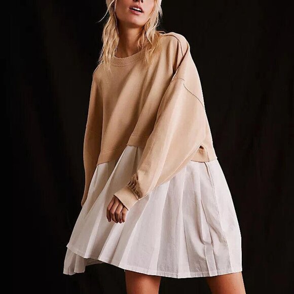 Free People Eleanor Sweatshirt Tunic Dress Oversized Cotton Solid M New 271922